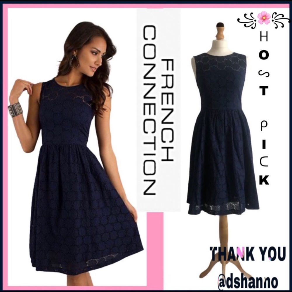 FRENCH CONNECTION NAVY Eyelet Embroidered Dress 4 - Picture 2 of 7